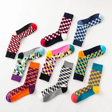 Женские индивидуальные европейские версии пары носки смешные забавные носки хлопковые клетчатые геометрические решетки полосатые мужские носки женские