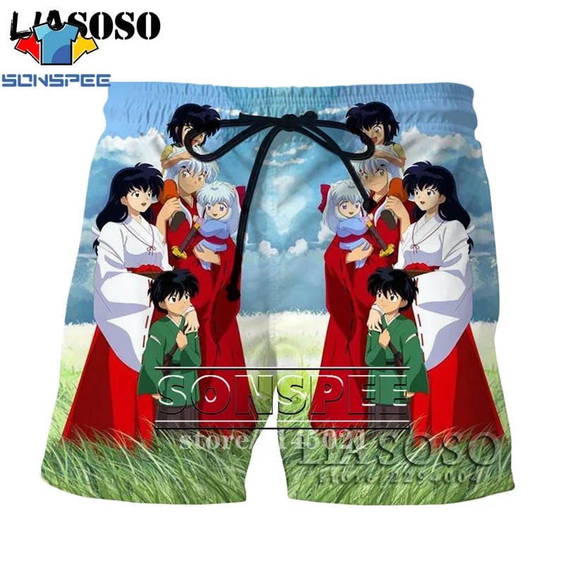 SONSPEE, 3D принт, аниме, Inuyasha, мужские, женские, дышащие, пляжные шорты, летние, для фитнеса, штаны, повседневный стиль, качественная спортивная одежда, D07 - Цвет: Слоновая кость