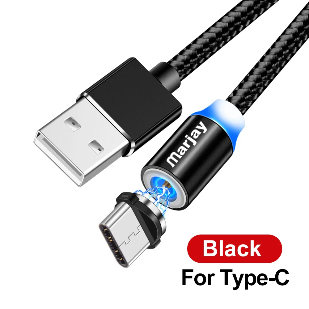 Black Магнитный кабель Marjay для быстрой зарядки usb type-C кабель для samsung S8 S9 S10 Plus huawei P30 Pro Xiaomi mi9 mi8 type-C шнур зарядного устройства - Цвет: Black