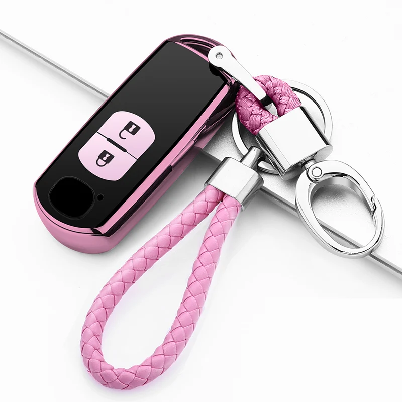 2 кнопки Мягкий ТПУ Автомобильный ключ защитный кожух для Mazda CX-5/CX5 Atenza CX-7 CX-9 MX5 ключ чехол для автомобиля аксессуары для интерьера - Название цвета: A-Pink-keychain