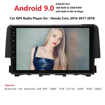 

Car Multimedia Player 9" Android Car GPS Navi Headunit Radio Stereo for Honda Civic Player 2016-2018 mirror link obd2 dvr swc bt