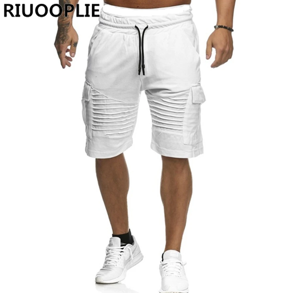 RIUOOPLIE, модные новые мужские шорты для фитнеса, хлопковые повседневные летние шорты, Стрейчевые облегающие шорты для занятий спортом, пробежки, пять длинных штанов