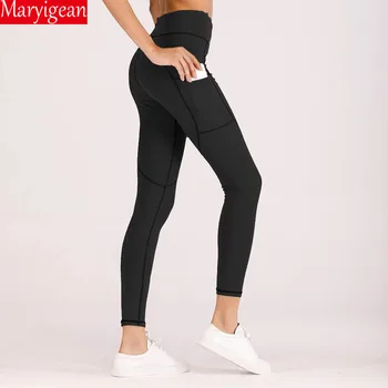 

Maryigean High Waist Sports Legging with Pocket for Women Female Workout Stretch Slim Pants Plus Size Elastic Fitness Leggings