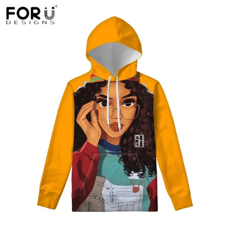 FORUDESIGNS/черные африканские женские худи с принтом толстовки Harajuku с капюшоном для леди зимние пуловеры одежда с длинными рукавами - Цвет: HK4141Z72W