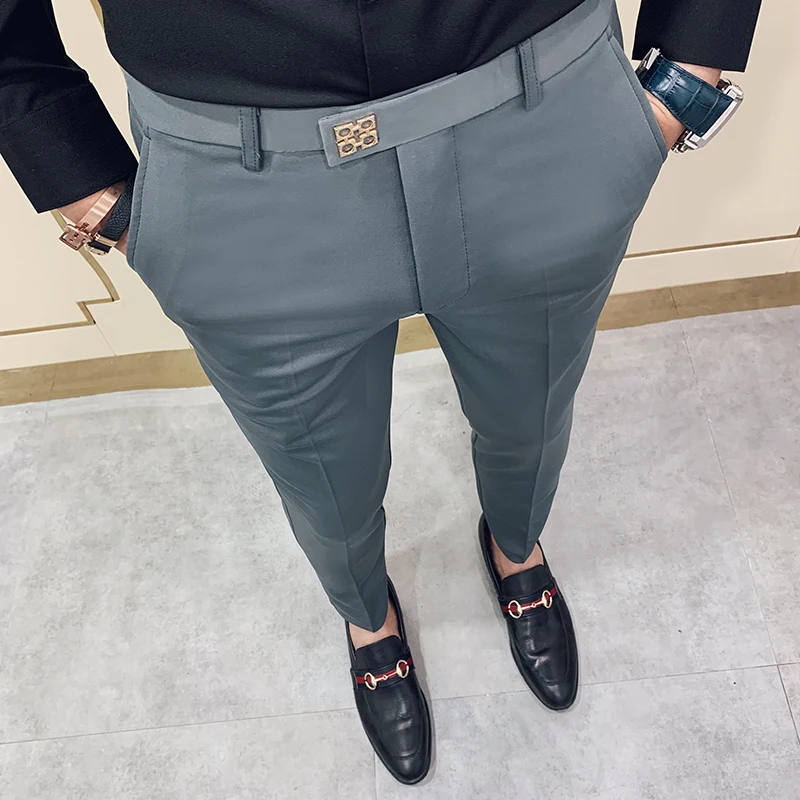 Primavera Verano 2021 nuevos pantalones de los hombres ajustadas coreanas Casual hombres pantalones Streetwear de traje de los hombres pantalones hombres negro gris pantalones de talla grande 36