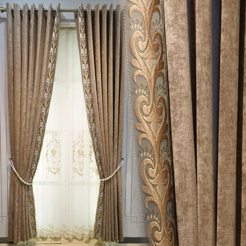 PROD 33017315133 Custom curtains luxury Simple modern chenille
livingroom embroidered coffee cloth blackout curtain tulle drape B043