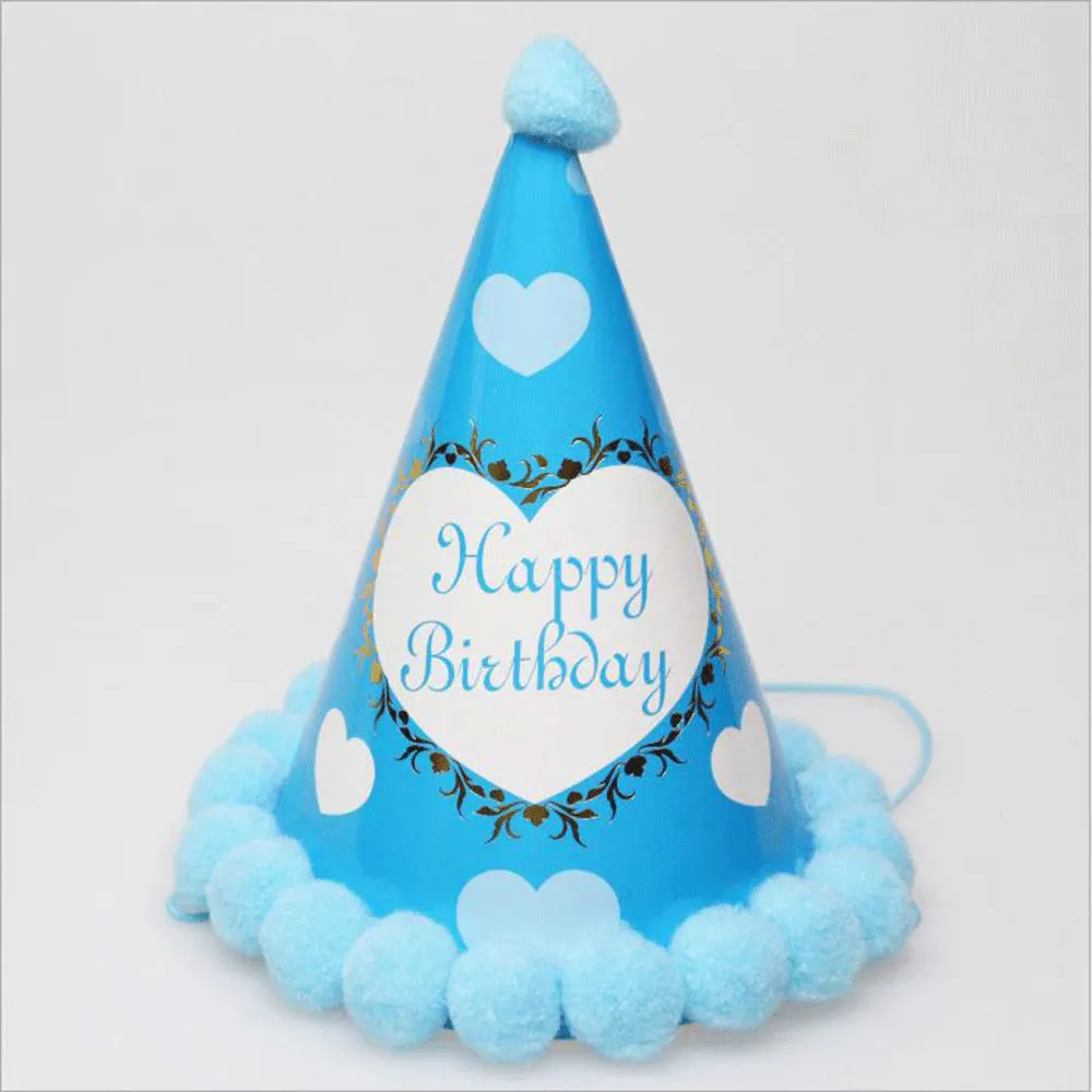 1 шт. детская Радужная шляпа на день рождения, украшение в виде короны, бумажная шапка с рисунком, яркая Праздничная шапка на день рождения - Цвет: Blue heart