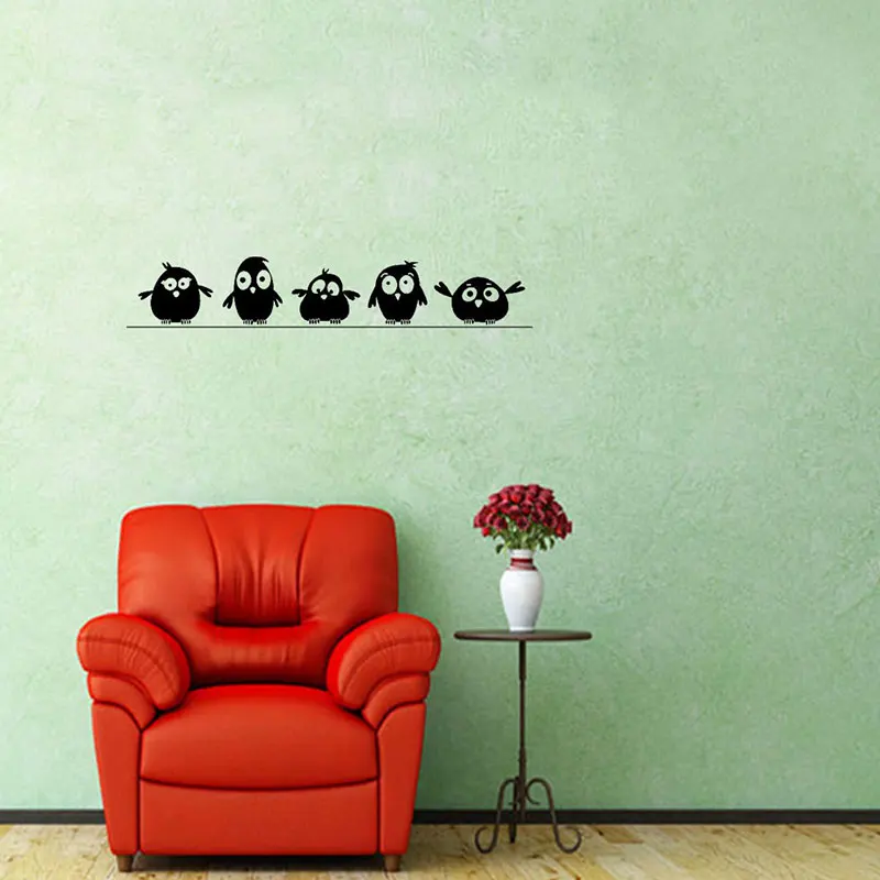 1Pc Cute 5 Little Birds on the Wire Wall Stickers Door Stickers for Kids Room Living Room Art Decals Cartoon Animal Waterproof