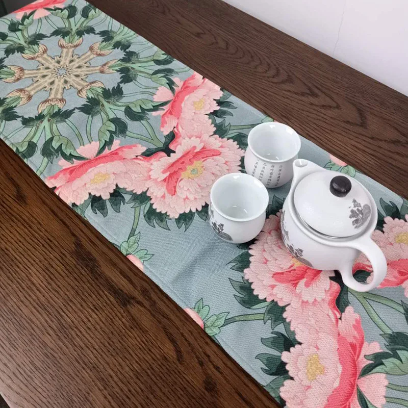 Скатерть из хлопка и льна в китайском стиле с пионами | Дом сад