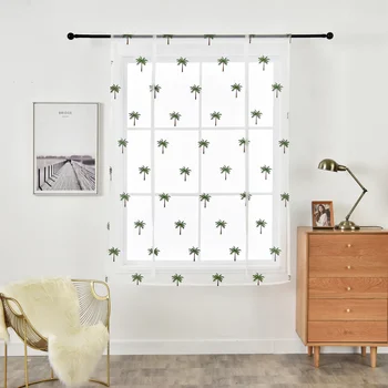 

Lanke American Coconut tree Window Screening,tulle Short Curtains for Living Room Bedroom Kitchen,Printing Drapes Decor 12 Sizes