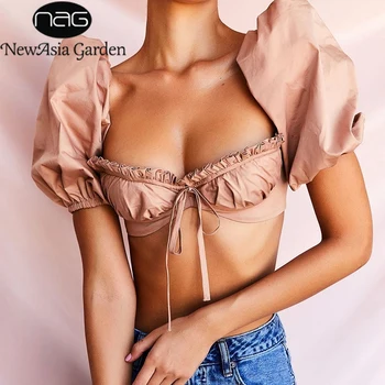 

NewAsia Underwire Corset Tops Women Summer Square Collar Vintage Blusas Sexy Push Up Padded Bustier Ruffles Crop Top 2020 New