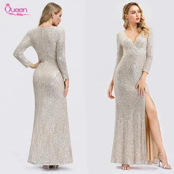 

Evening Dress Mermaid Grey Sequins Split V-neck Sexy Long Women's Evening Party Gowns 2020 New Fashion Women's Dresses
