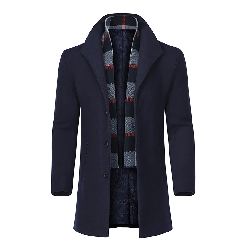 YOUTHUP Winter Men's Long Jacket With Scarf Wool Single Breasted Coats Overcoats Topcoat Mens Fitness Coat Streetwear M-4XL YOUTHUP Winter Men's Long Jacket With Scarf Wool Single Breasted Coats Overcoats Topcoat Mens Fitness Coat Streetwear M-4XL