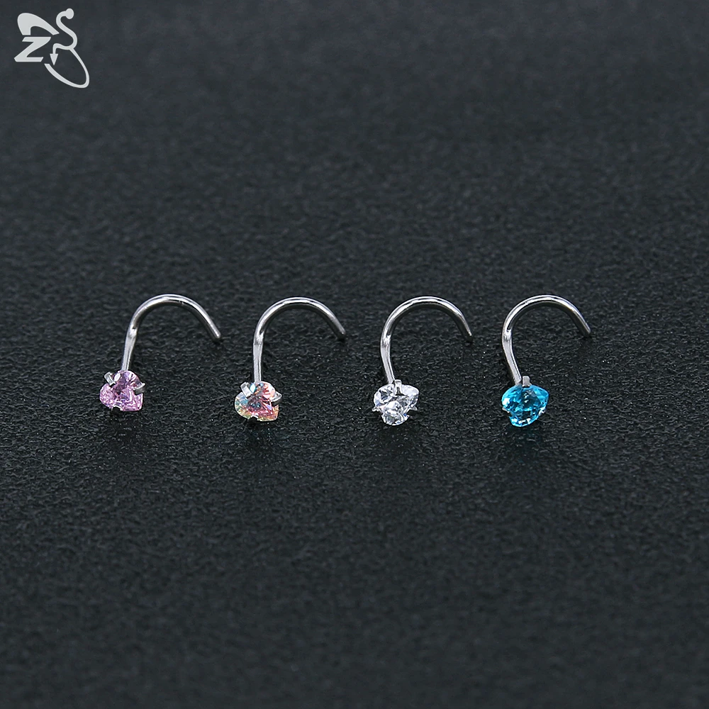 ZS 9-12PCS 316L Stainless Steel Nose Stud Sets Colorful 3mm CZ Crystal Nose Piercing 20g Bone/L Shaped/Nose Screws Nose Ring Set