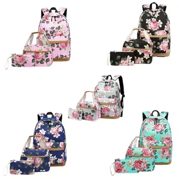 

NoEnName_Null 3pcs School Backpack Nylon Laptop Daypack for Girls Teenage Schoolbag Bookbag Set Bag Purse