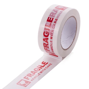 

White and Red Fragile Packing Tape Handle with Care Bopp Shipping Warning Sticker Label 100m x 50mm