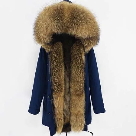 Raccoon fur liner 1 Новая зимняя Женская длинная парка с натуральным большим воротником из меха енота, Женская парка с капюшоном, толстые теплые парки - Цвет: Raccoon fur liner 1