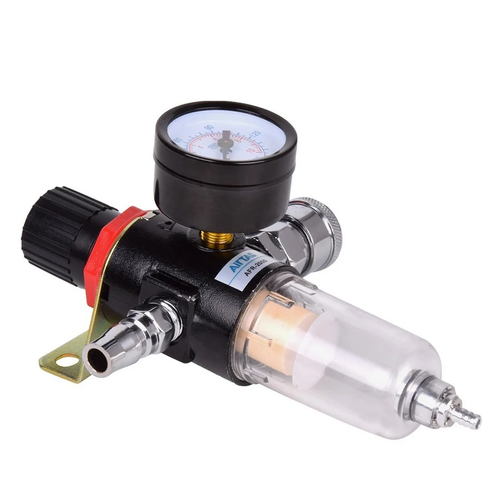 1/4" Air Compressor Filter Water Separator Trap Tools Kit With Regulator Gauge 