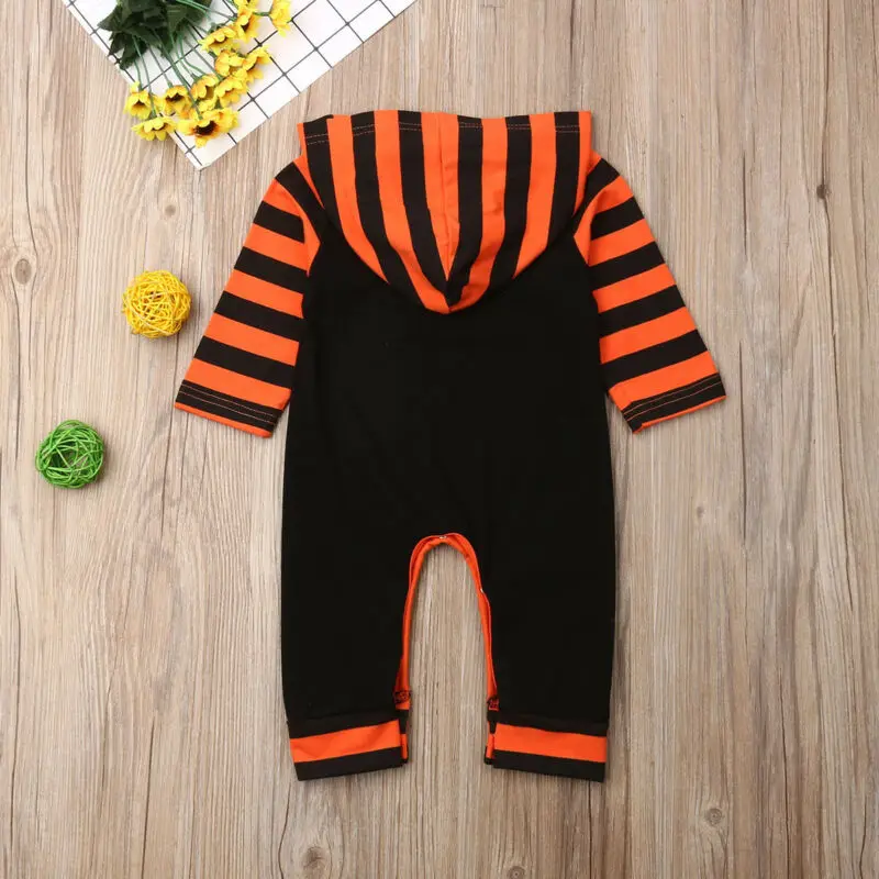 0-24M Newborn Infant Baby Boy Girl Halloween Rompers Long Sleeve Pumpkin Hooded Jumpsuit Autumn Costumes