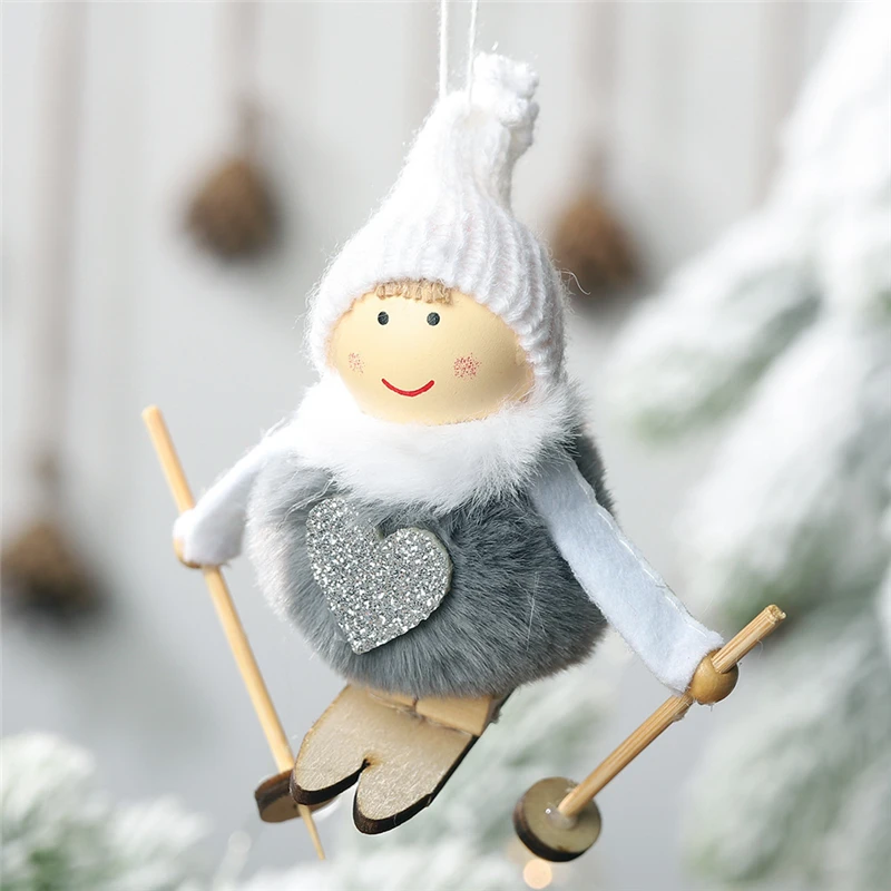 Рождественская елка помпоны Новогодняя кукла подвеска катание на лыжах Снеговик висячие рождественские украшения для дома подвесные рождественские товары AF212 - Цвет: Серый