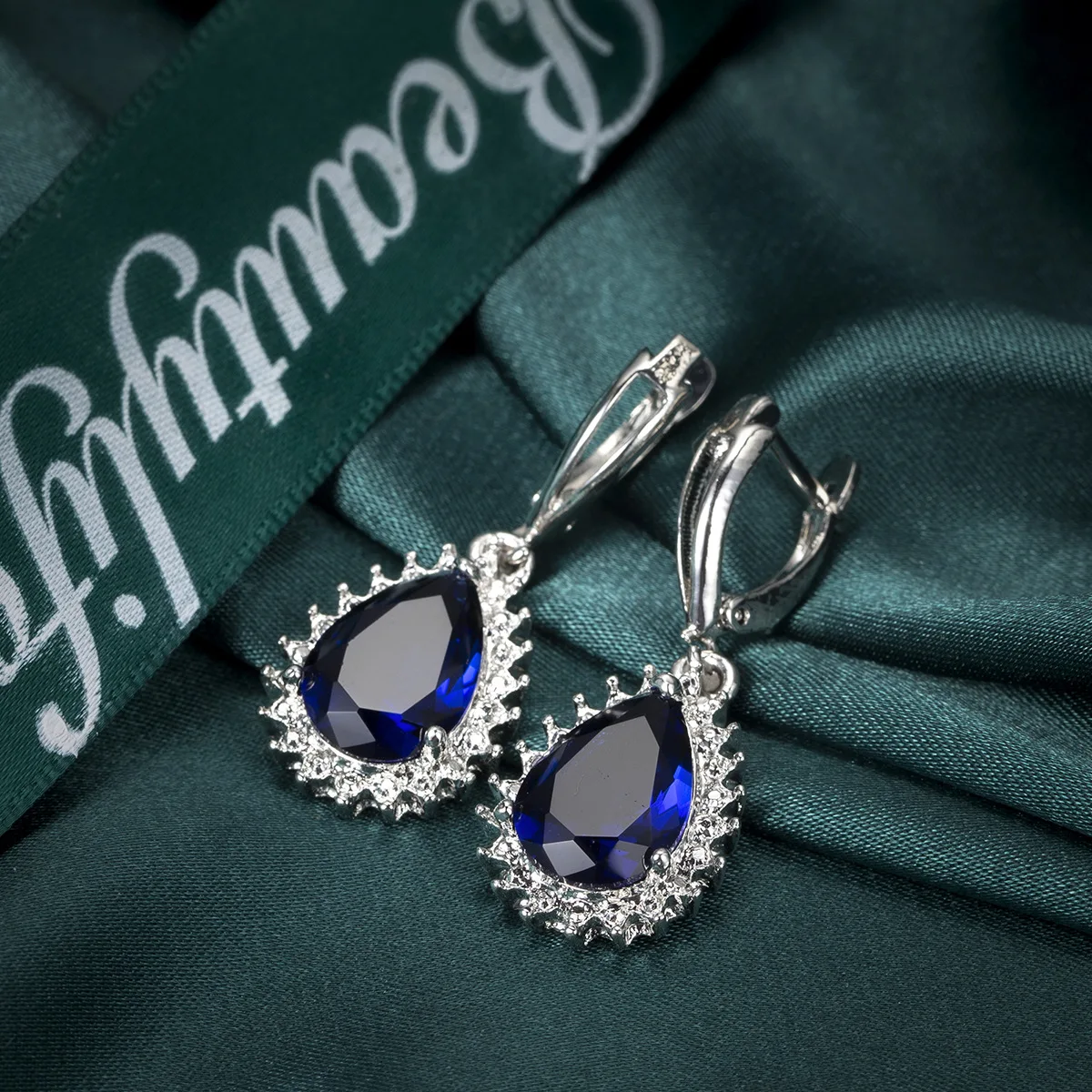 Мода 925 серебряные ювелирные изделия синие капли воды серьги с цирконием кубической огранки для женщин вечерние серьги на День святого Валентина подарки