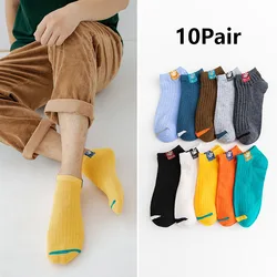 New10Pair Men Spring and Summer Cotton Socks Fashion Solid Color Breathable Cotton Sports Women Running Hiking