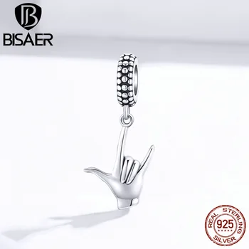 

rock sign pendant bisaer 925 Sterling silver rock and roll pendant 925 original charms for jewelry making ECC1438