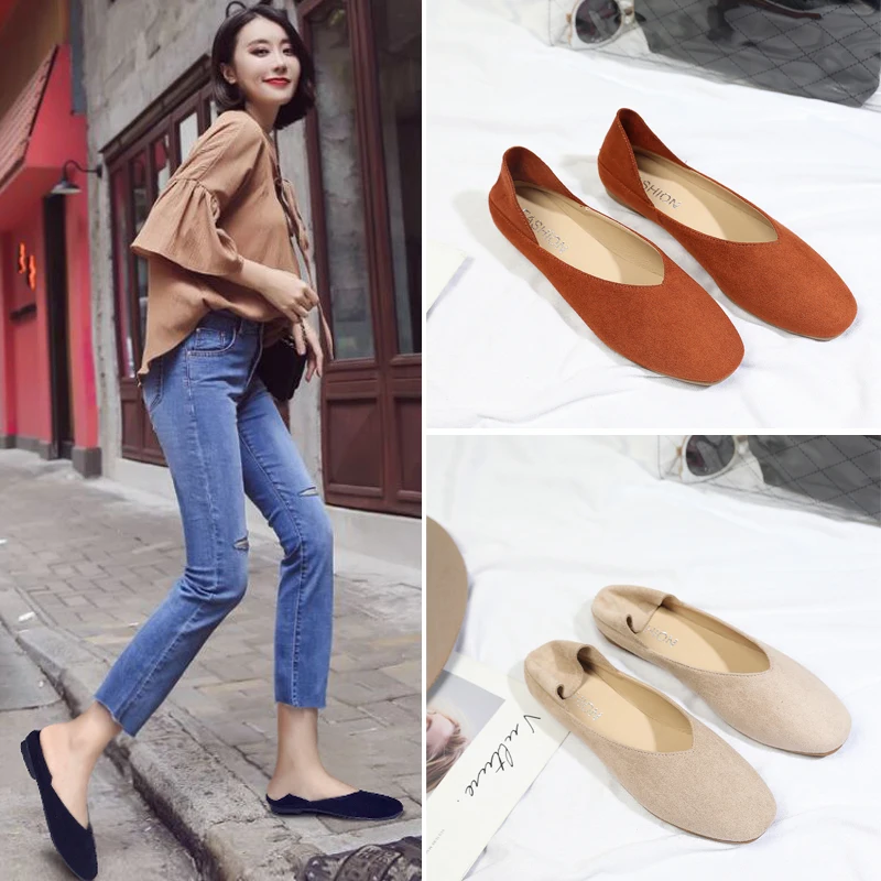 

Spring Shoes 2019 New Peas Shoes Female Fashion Version Of The Single Shoes Flat Square Scoop Shoes Woman Lazy Shoes