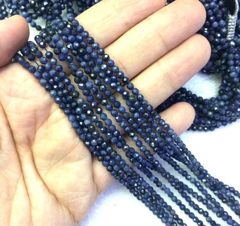 PANGEM-Natural Blue Sapphire Gem Beads Micro Faceted Beads 2mm 3mm 4mm Faceted Gem Spacer Beads,Small Tiny Bead,1string of 15.5