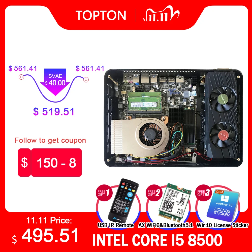 Мини компьютер игровой ПК Intel Core i7 8700 i5 8500 i3 8100 GTX 1650 GDDR6 4 Гб Windows 10 м. 2 7 * USB 4K HDMI2.0 DP DVI