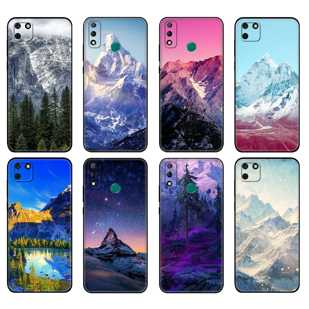 Черный чехол из ТПУ для Huawei Y9S Y6S Y8S Y5P Y7P Y8P Y5 lite Prime 2018 Y6 2019 зимней Снежной Горы |