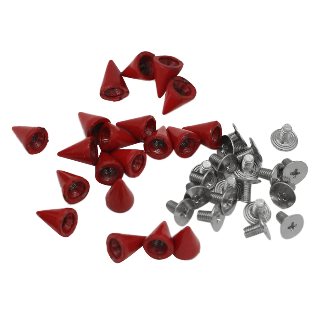 20 Sets Trendy 7x10mm Red Spots Cone Screw Metal Studs Rivet Bullet Spikes