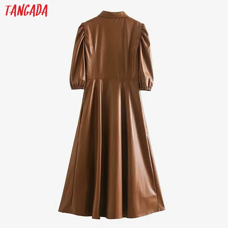 Top Buy magXZ Tangada women brown PU faux leather dress short sleeve retro 2020 fashion elegant office ladies A line midi dress vestido 5Z120 Top Buy magXZ Tangada women brown PU faux leather dress short sleeve retro 2020 fashion elegant office ladies A line midi dress vestido 5Z120