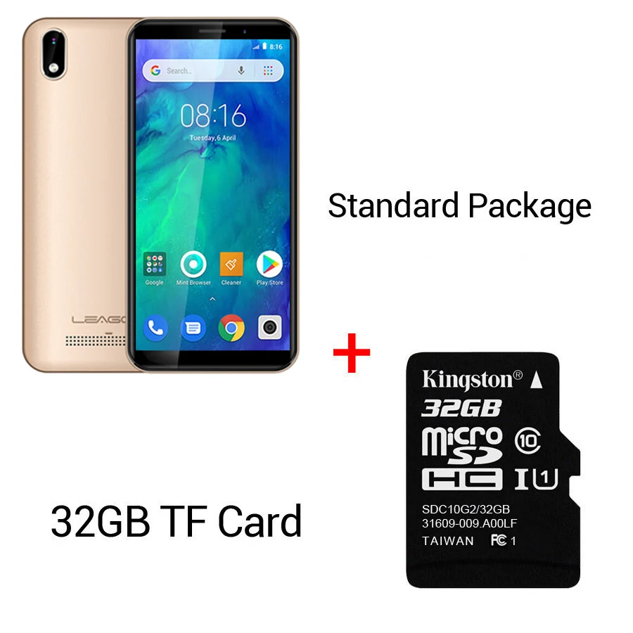LEAGOO Z10 Android O Go 18:9 5," 1 ГБ ОЗУ 8 Гб ПЗУ смартфон 2000 мАч 960*480 MT6580M четырехъядерный мобильный телефон - Цвет: Gold N 32GB Card