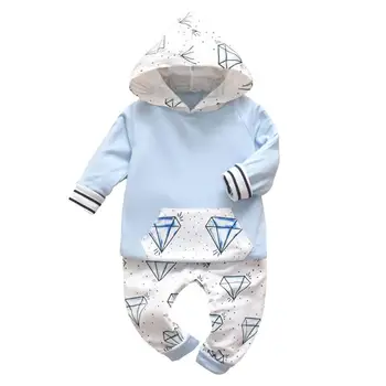 

2pcs/set Fashion Baby Boys Girls Diamond Print Hoodie+Cotton Trousers Suit