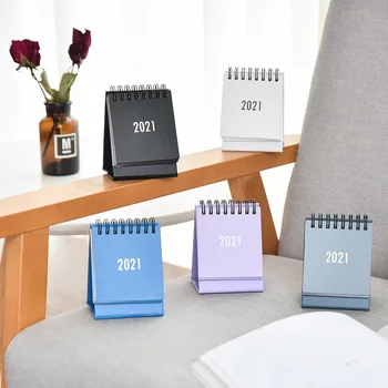 

2021 Simple Solid Color Mini Calendar Creative Portable Desktop Calendars Notebook Daily Schedule Planner