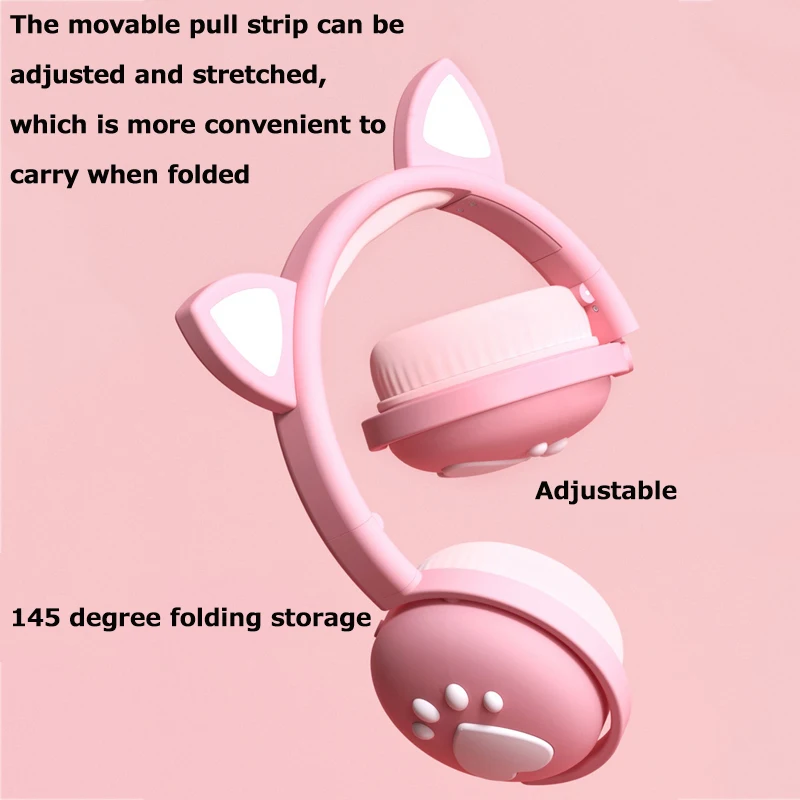 2020 LED Cat Ear Headphones Bluetooth 5 0 Kids Earphone Cute Cartoon Headset Support TF Card 3 5mm Plug With Mic