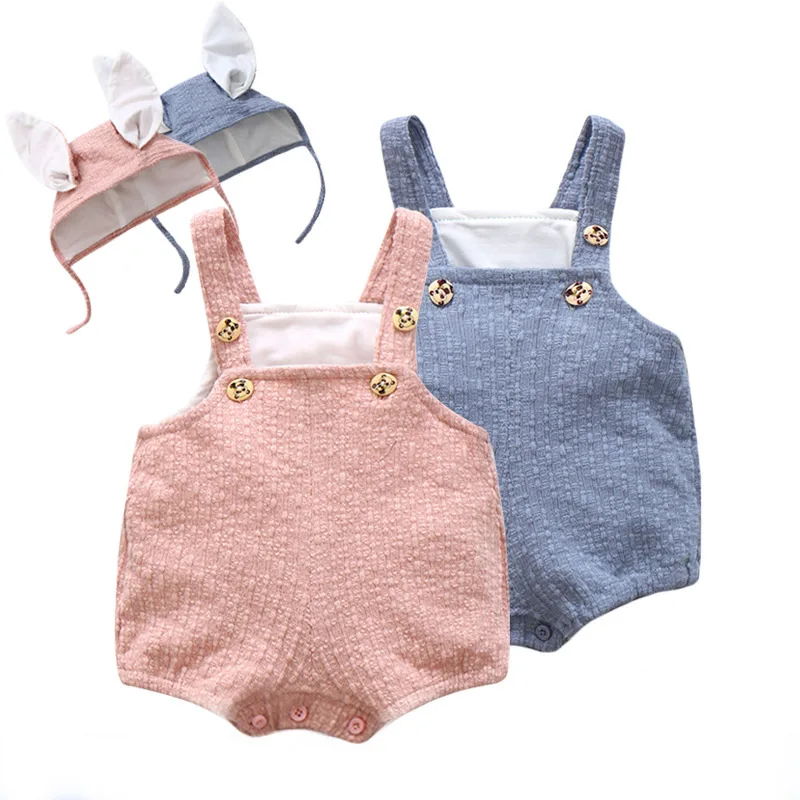 Детский однотонный хлопковый комбинезон с милой шапочкой для малышей Ins Лидер