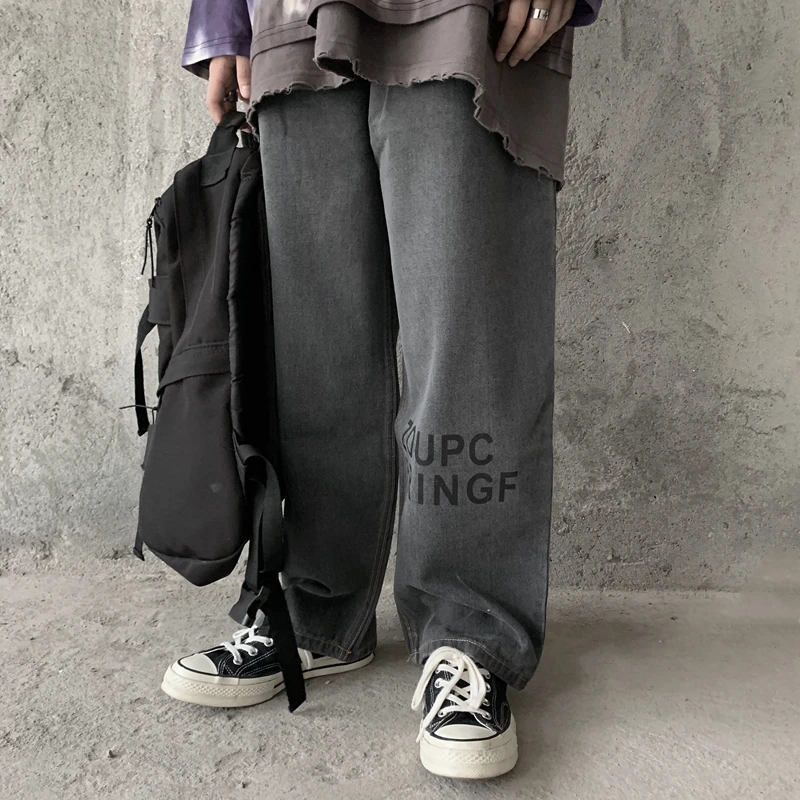 Высокая уличная одежда с буквенным принтом Boyfriend Harajuku корейские джинсы для женщин и мужчин в стиле панк, хип-хоп, повседневные свободные джинсовые штаны в винтажном стиле
