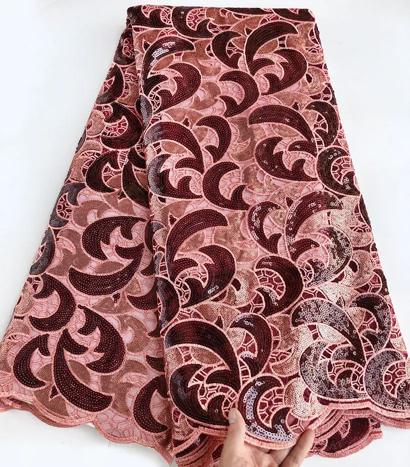 5 ярдов аккуратная вышивка блёстки Африканский французский кружевной тюль ткань блестящая нигерийская Гана Национальный праздник швейная одежда платье
