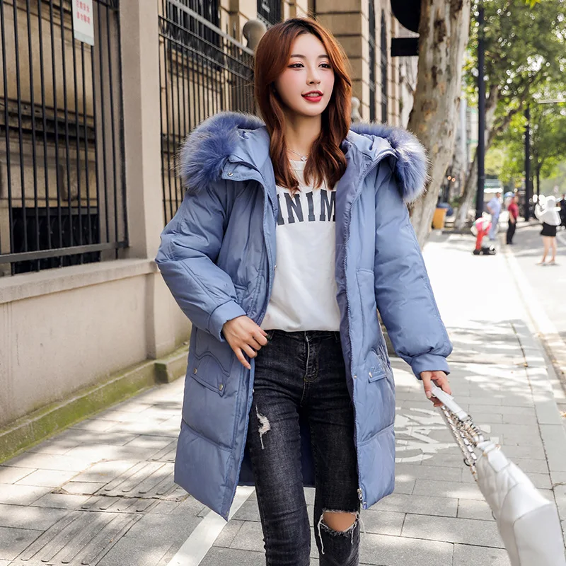 

2019 New Style Cotton Coat Women's Mid-length Korean-style Casual WOMEN'S Cotton Padded Clothing Hooded Fur Collar Winter Versat