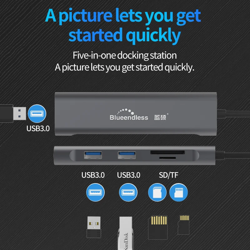 

9 In 1 Type C Laptop Docking Station USB 3.0 HDMI TF LAN PD USB Hub for Macbook for Huawei for XiaoMi for DELL for Lenovo Dock