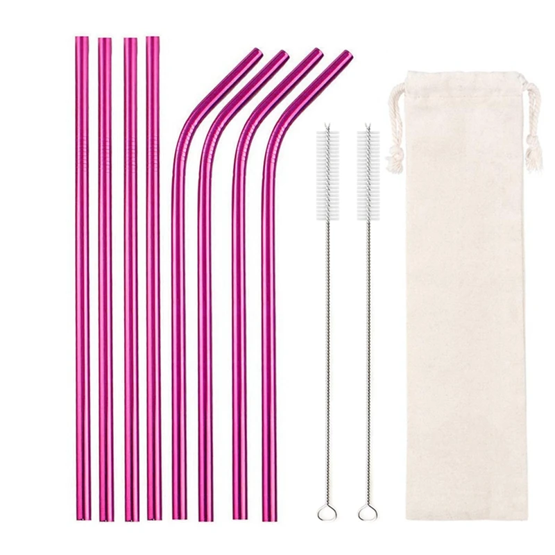 Vibrant Reusable Eco-Friendly Stainless Steel Straw Set - 10 Colorful Straws