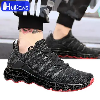 

2019 New Breathable Flyknit Non-slip Sole Running Shoes Men Comfortable Sneakers Gentleman 11Size 45 Fashion Man Walking Jogging