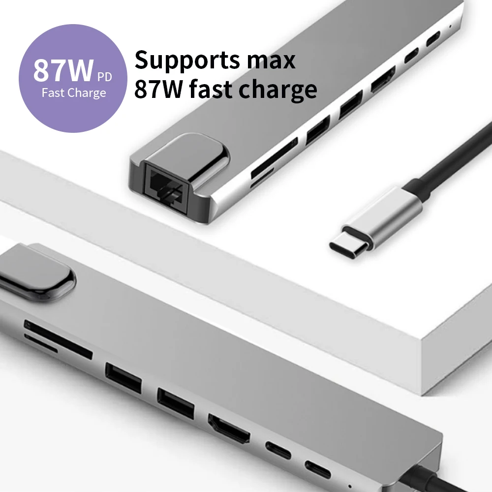 Док-станция для ноутбука 8-в-1 USB * 2 + HDTV Type-C SD TF RJ45 87 Вт | Компьютеры и офис
