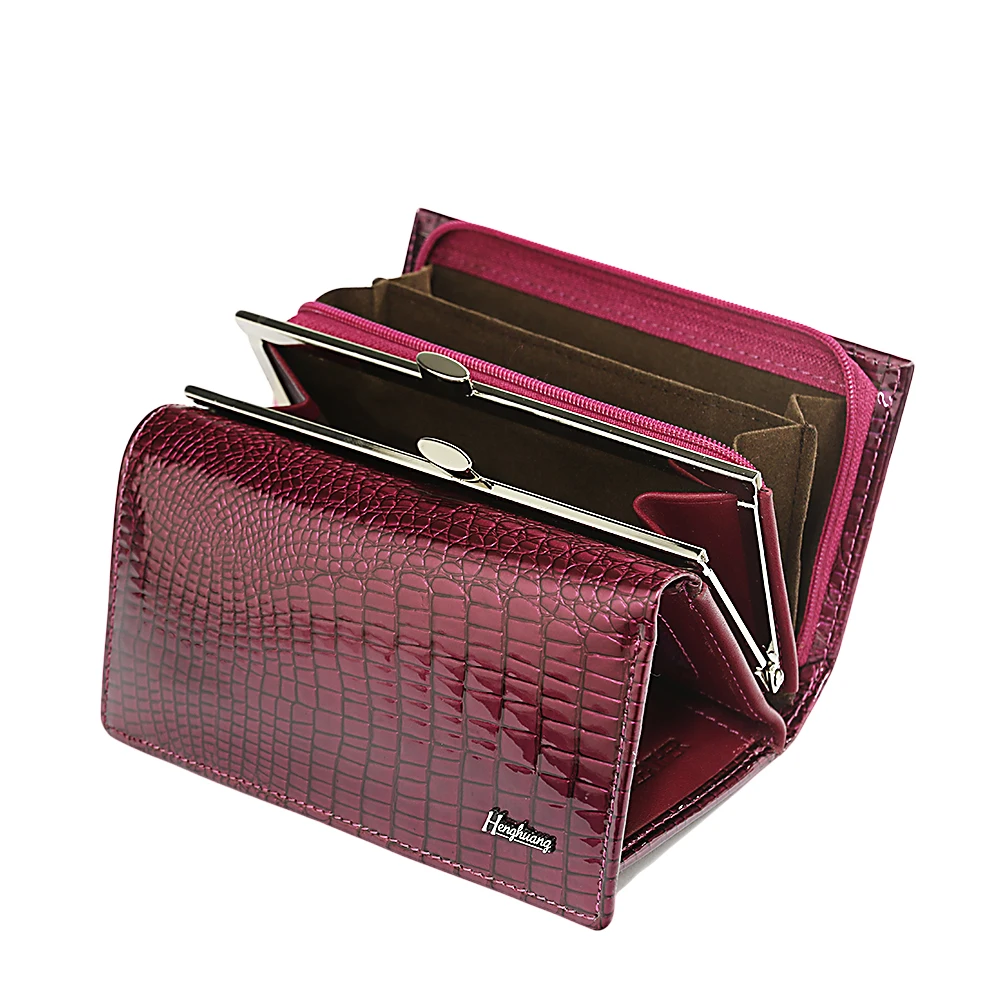 HH Luxury Women Genuine Leather Alligator Short Wallet Female Zipper Hasp Large Capacity Crocodile Calf Leather Small Purse