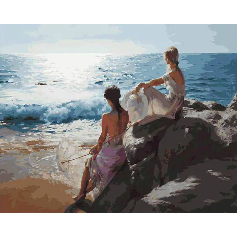 

GATYZTORY DIY Framed Seaside Scenery Oil Painting By Numbers Adults Colorful Paint Wall Art Picture For Living Room Home Decor