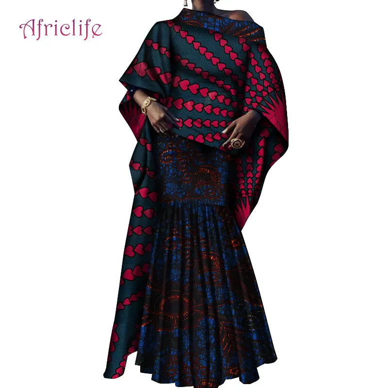 Африканский принт, Длинный топ и юбки, наборы для женщин, Базен Riche, традиционная африканская Женская одежда, 2 предмета, комплекты юбок, WY4192