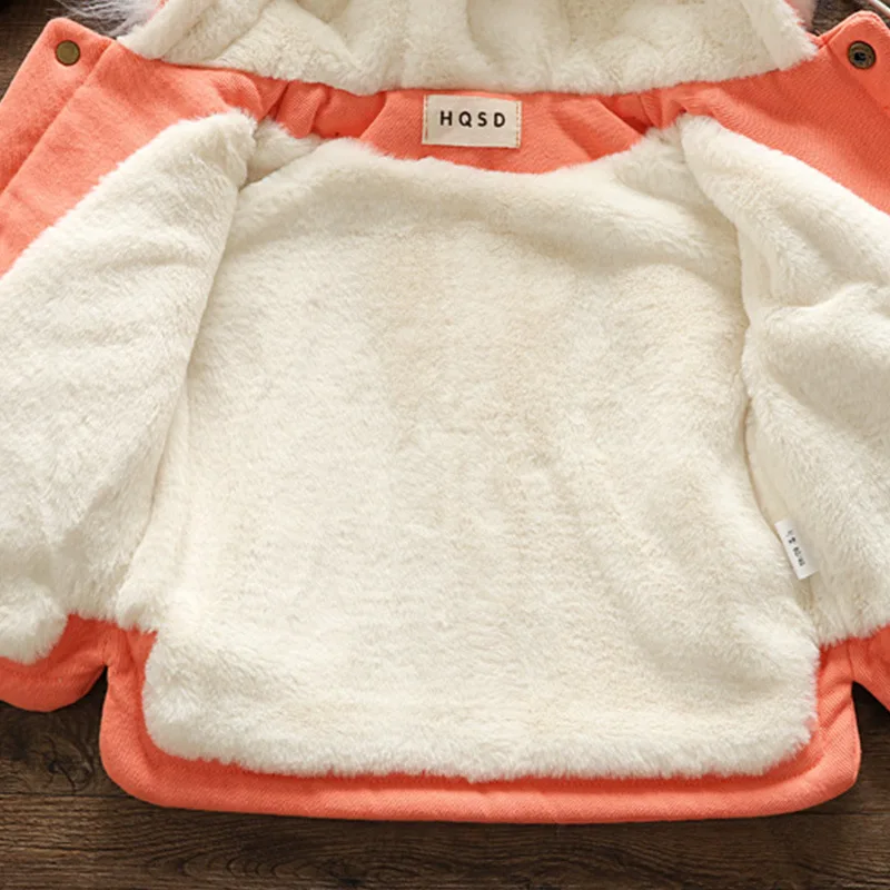  Plus Velvet Baby Girl Winter Coat Hooded Fur Collar Infant Girls Fleece Jacket 1-4 Years Kids Toddl