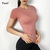 Peeli Letter Print Sport Shirts Solid Color Women Workout Top High Elastic Gym Yoga Top Running Breathable short sleeve T-Shirts ► Photo 3/6